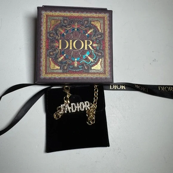 Dior J'Adior Charm Bracelet Gold Tone Crystal Logo - Picture 2 of 4